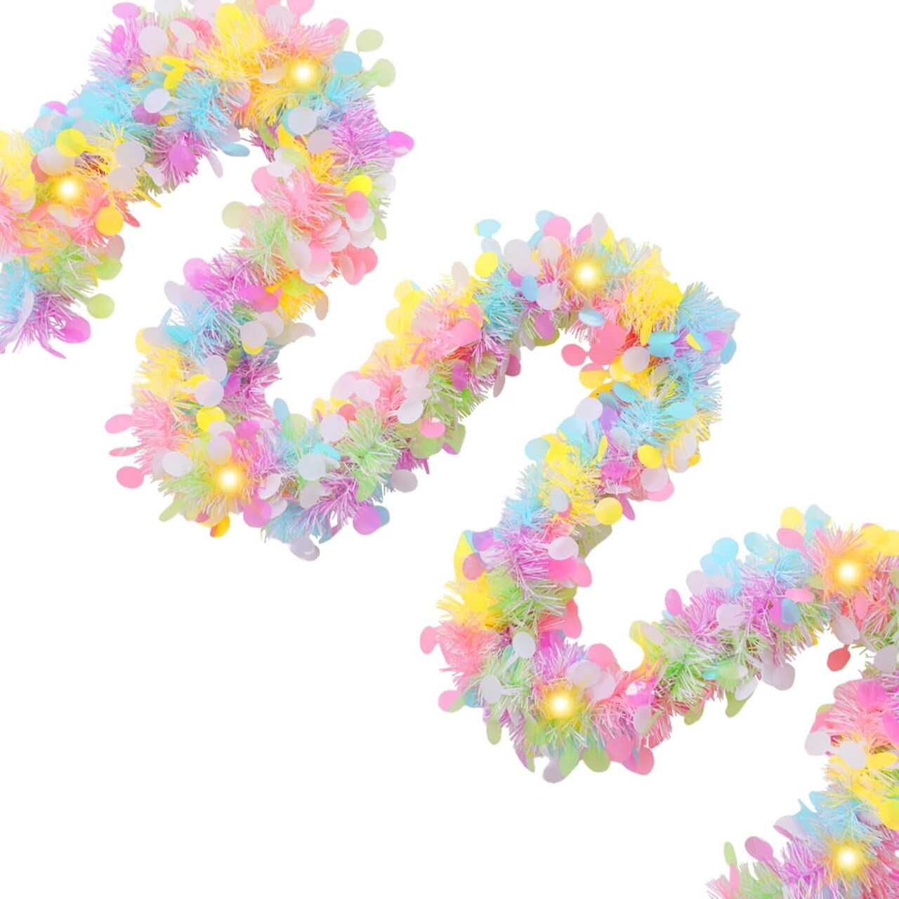 33ft Easter Tinsel Garland with LED Lights Colorful Spring Garland Perfect Easter Decorations Indoor Decor for Mantle, Home & Holiday